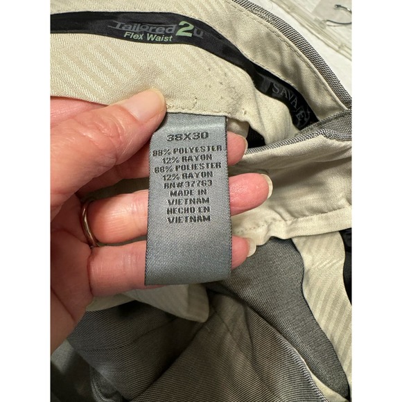 Savane Men's Dress Pants 38W 30L Flex Waist Gray Flat Front - Picture 6 of 6